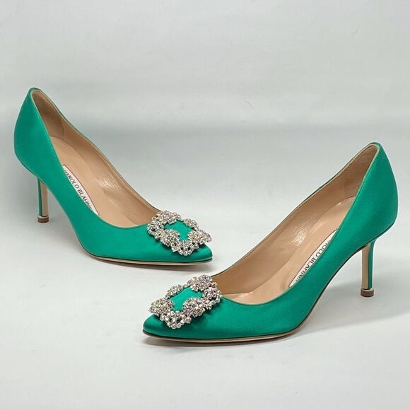 Manolo Blahnik Hangisi 70MM Embellished Satin Pumps size 36 - Picture 7 of 13